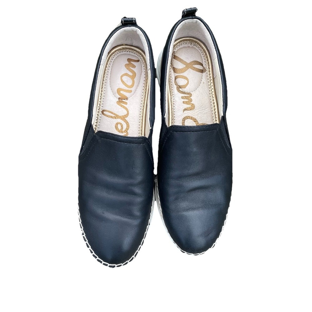 Sam Edelman Kassie‎ Black Leather espadrille Flat Sneaker Logo Hardware Size 8 M